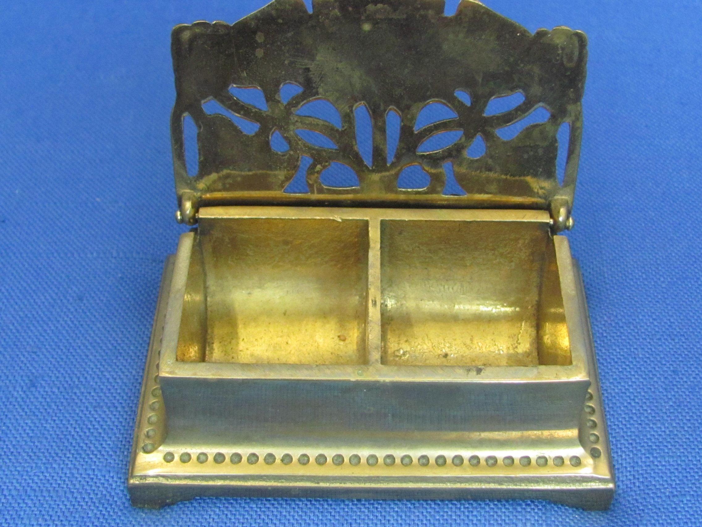 Brass Stamp Container (For rolls) Sunflower Design – About 3 1/2” x 2” - Solid & heavy for size