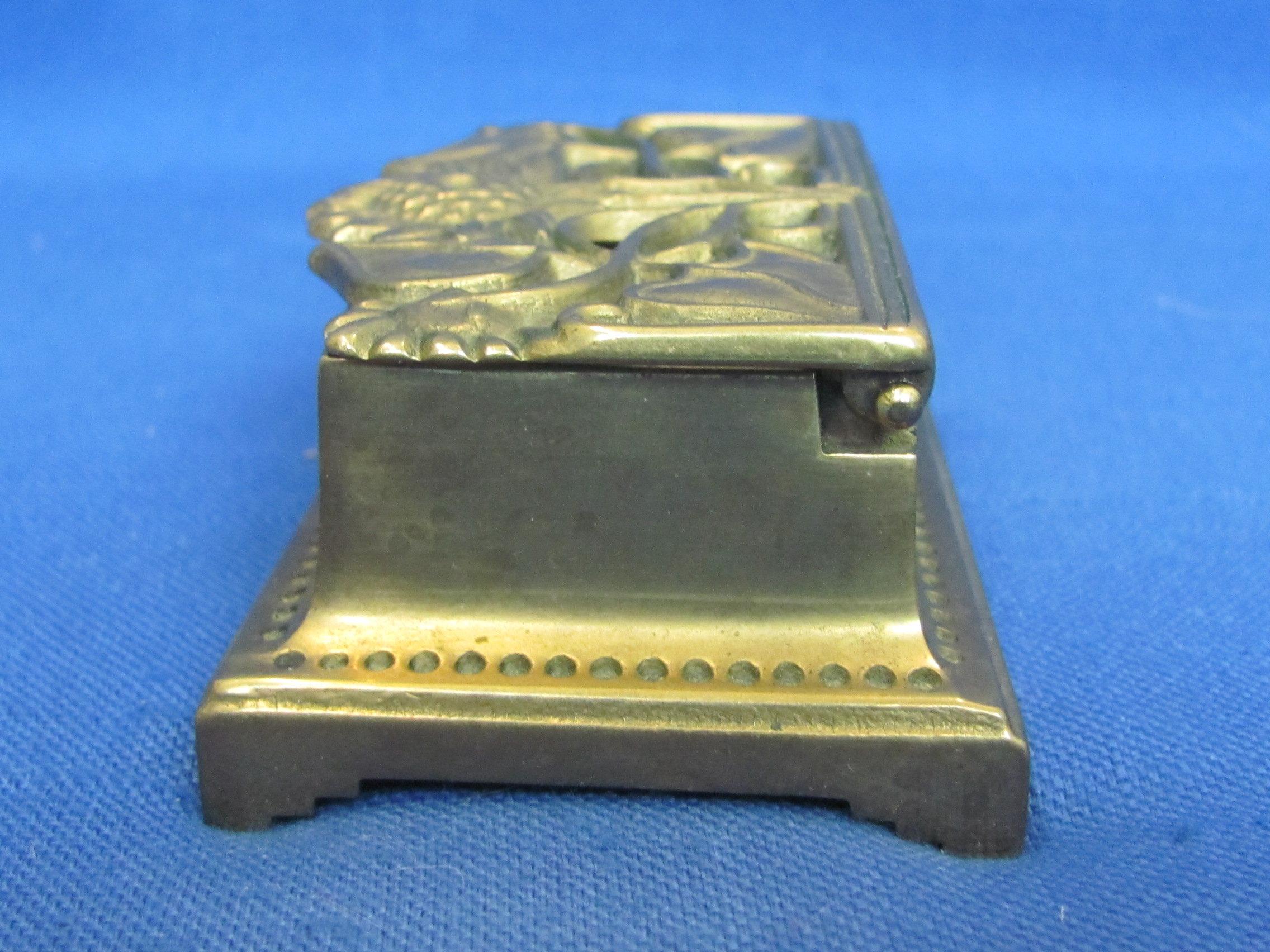 Brass Stamp Container (For rolls) Sunflower Design – About 3 1/2” x 2” - Solid & heavy for size