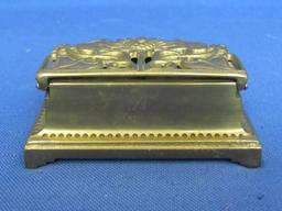 Brass Stamp Container (For rolls) Sunflower Design – About 3 1/2” x 2” - Solid & heavy for size