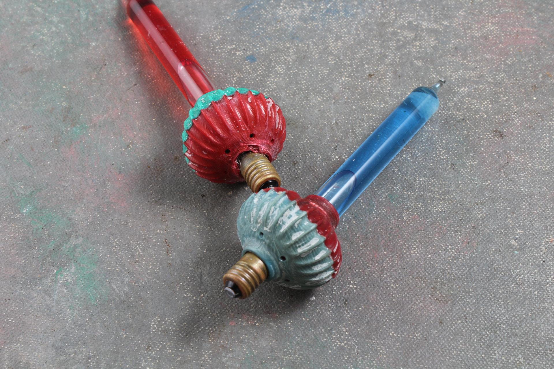2 Antique 1940's Christmas Bubble Lights Blue & Red TESTED & WORKING