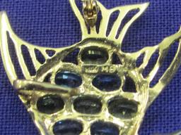 14 Kt Gold Angelfish Pin/Pendant with Blue Topaz & Peridot – 1” long – Total weight is 3.9 grams