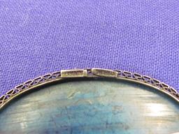 Vintage Pin/Brooch – Blue Stones w Sterling Silver Frame – Made in Germany – 1 7/8” wide