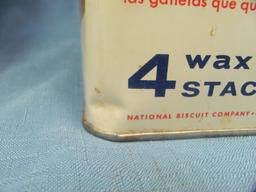 Nabisco Premium Saltine Cracker Tins (2) – 9” & 9 1/2” T – Some Wear/Scratches/Marks/Dents