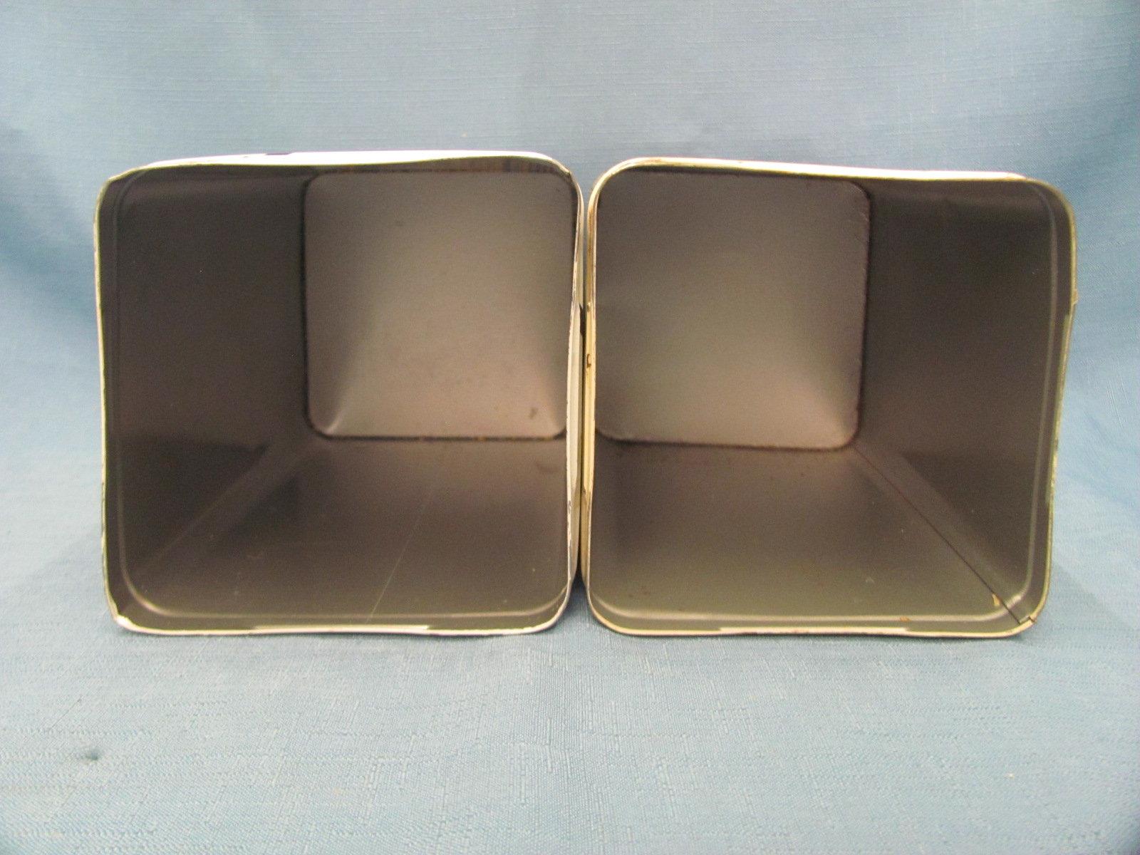 Nabisco Premium Saltine Cracker Tins (2) – 9” & 9 1/2” T – Some Wear/Scratches/Marks/Dents