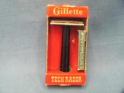 1952 Gillette Tech Razor With Blades – Original Box – Light Wear - Needs Cleaning