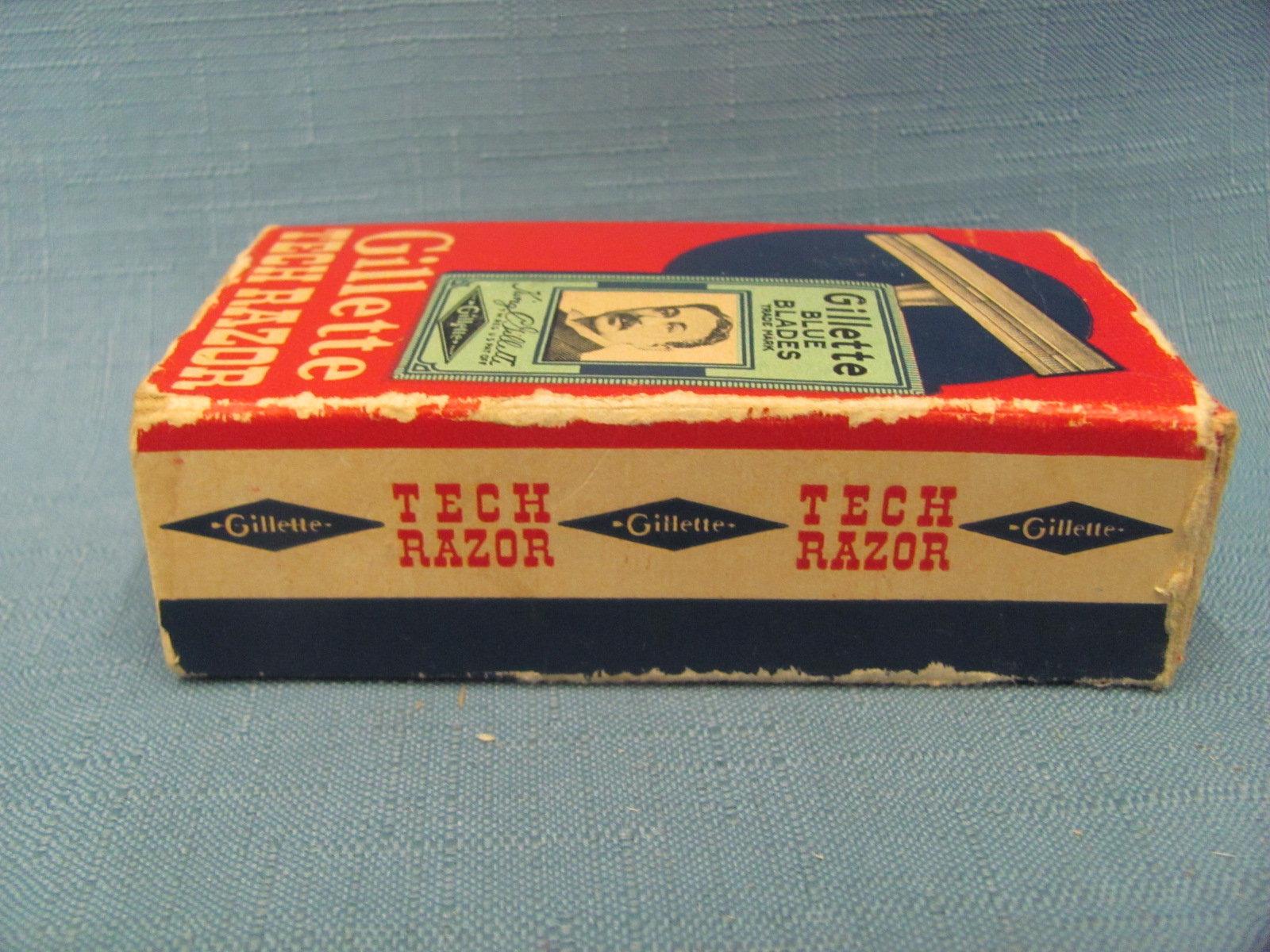 1952 Gillette Tech Razor With Blades – Original Box – Light Wear - Needs Cleaning