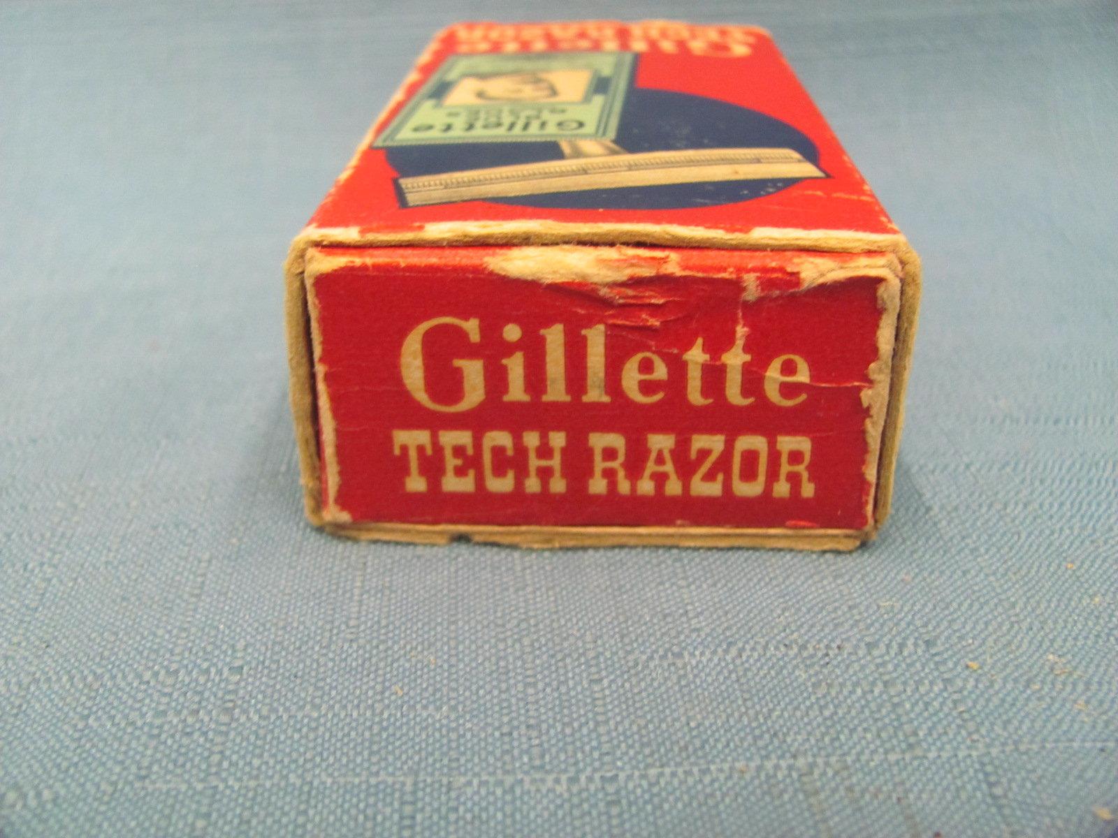 1952 Gillette Tech Razor With Blades – Original Box – Light Wear - Needs Cleaning