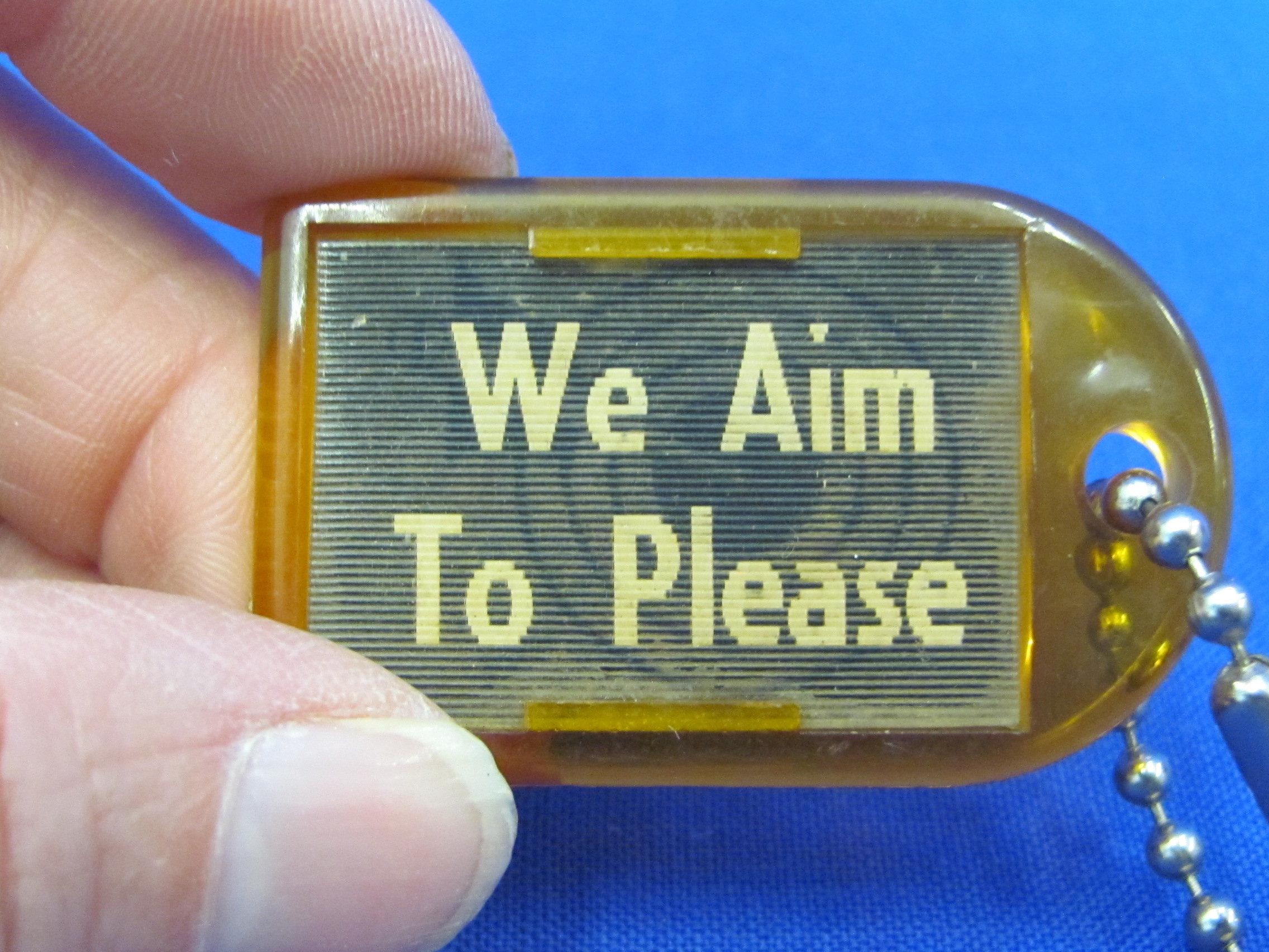 Vintage Flicker Keychain w Skeleton Key “We Aim to Please” - Hotel Chatfield, MN