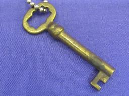 Vintage Flicker Keychain w Skeleton Key “We Aim to Please” - Hotel Chatfield, MN