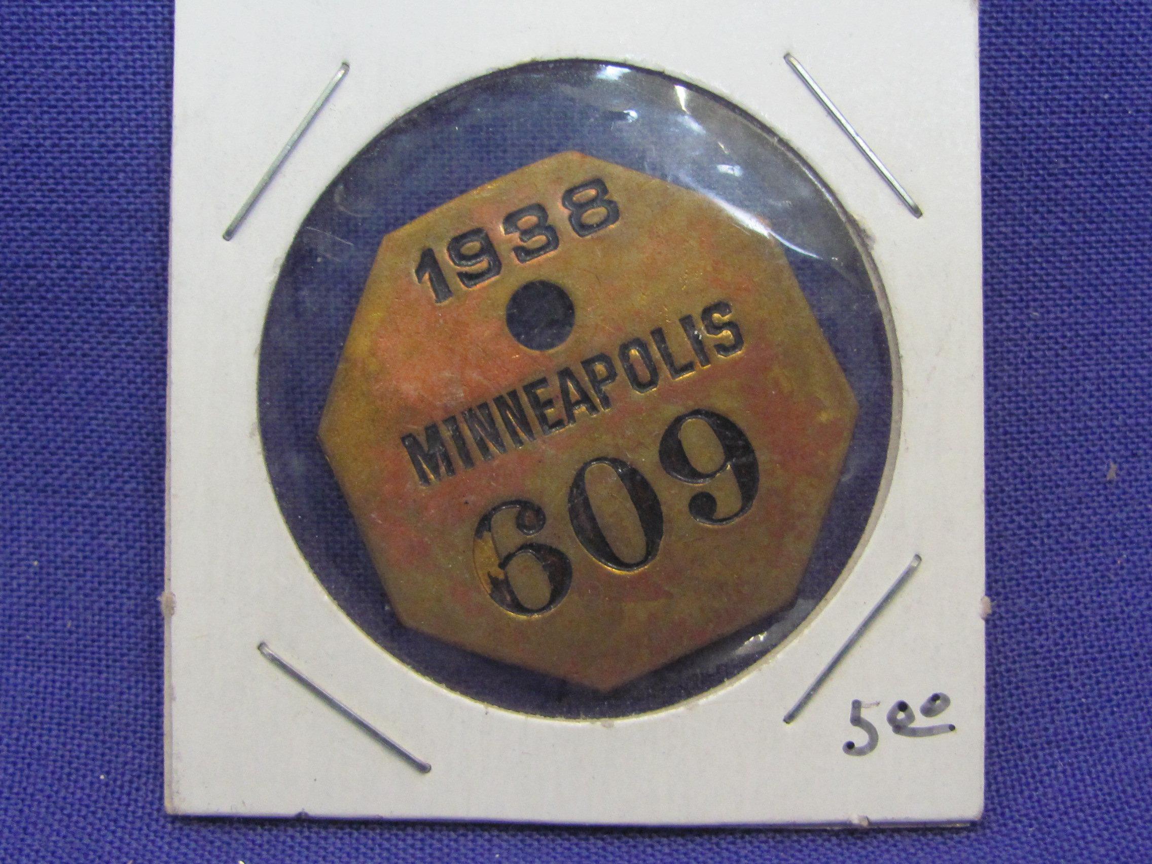 Mixed Lot: 3 Minneapolis Tags 1938 – 1952 Ice Follies Pinback – 1944 Union Pinback