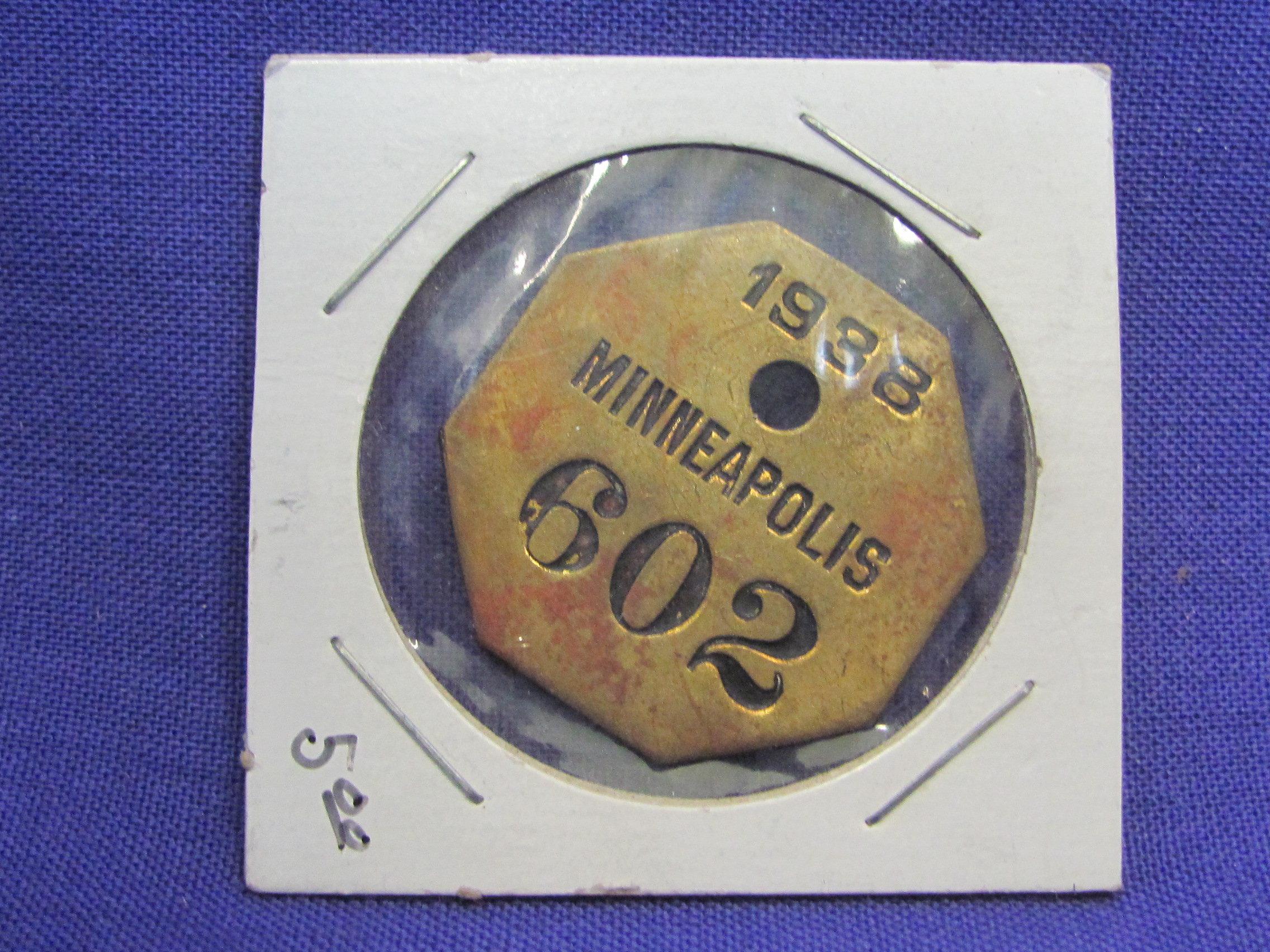 Mixed Lot: 3 Minneapolis Tags 1938 – 1952 Ice Follies Pinback – 1944 Union Pinback