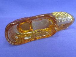 Fenton Glass Shoe/Slipper – Daisy & Button in Amber – 5” long