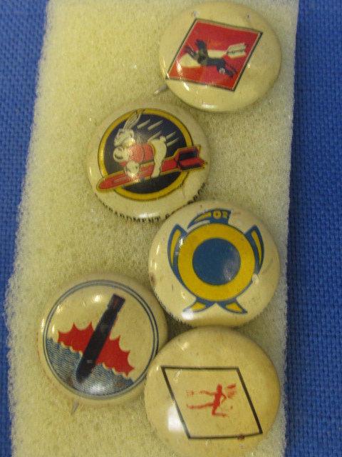 5 Vintage Kellogg's PEP Military Insignia Pin-Backs 3/4” DIA