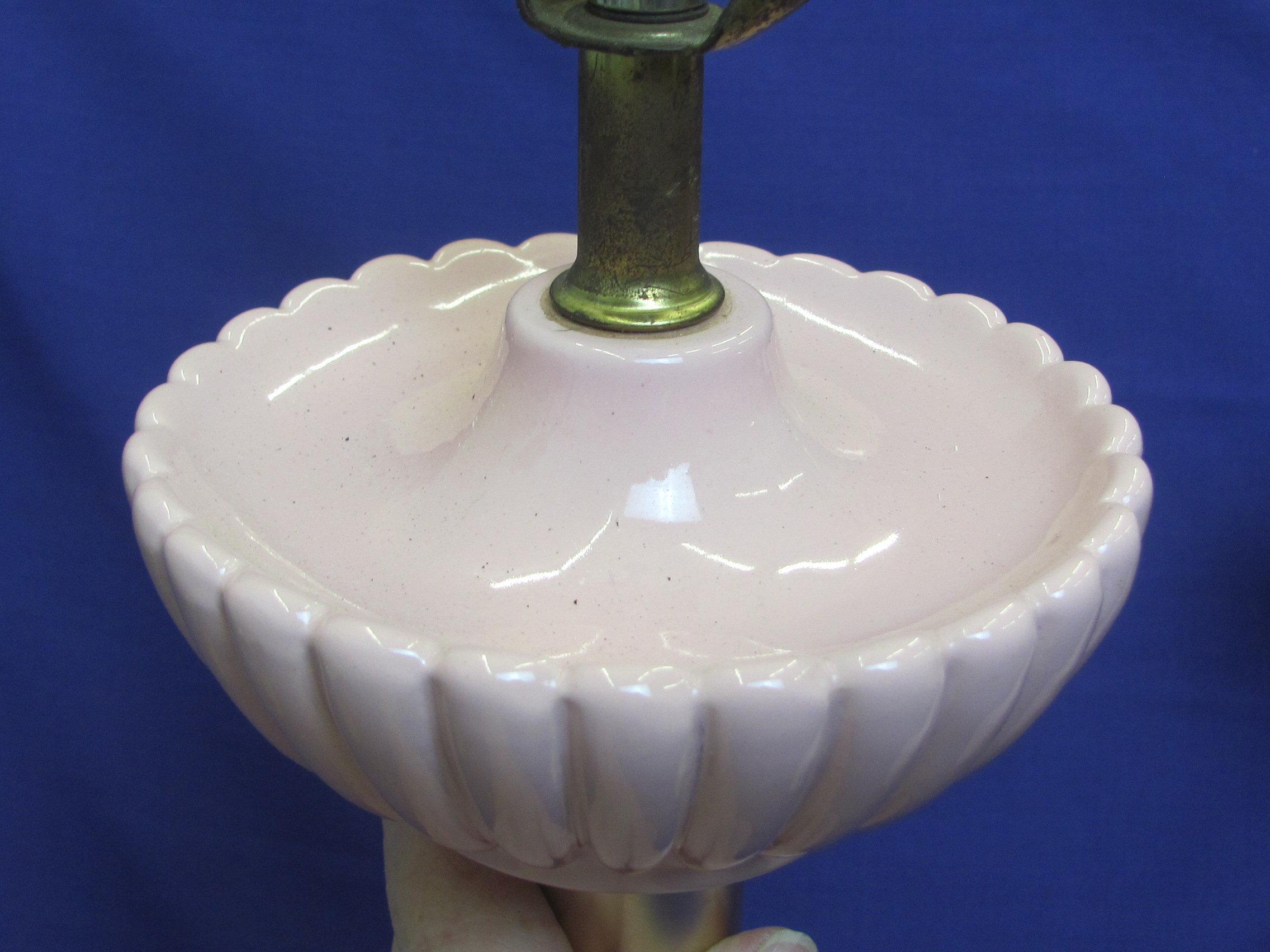 Pair of Retro Mid Century Lamps – Silvertone Metal & Pink Ceramic – 20 1/2” tall to top of socket