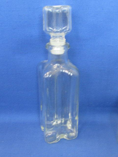 3 Clear Glass Bottles w/ Stoppers 9”, 8” & 7” Tall