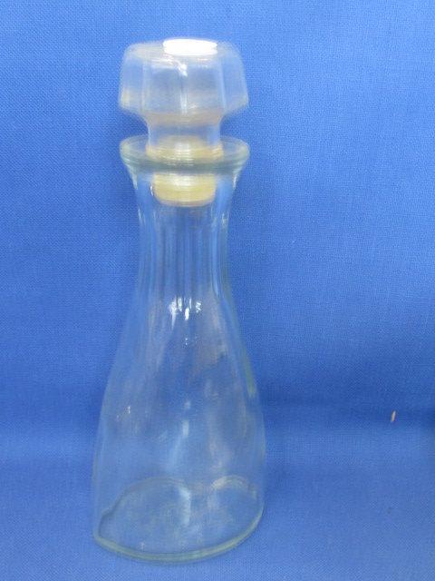 3 Clear Glass Bottles w/ Stoppers 9”, 8” & 7” Tall