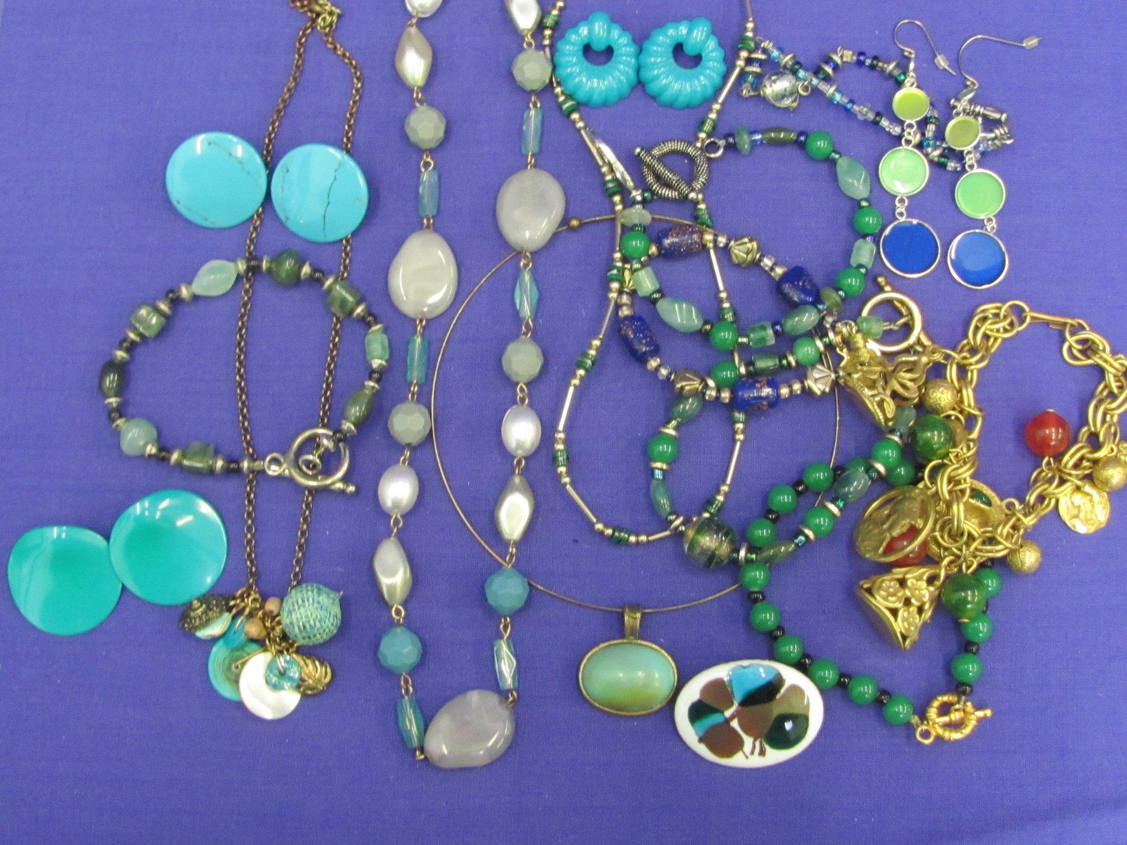 Mixed Lot of Jewelry in Blues & Greens – Necklaces – Bracelets & Earrings