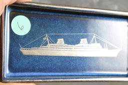 Rare Gustavsburg Lagun Swedish American Ship Navy Silver Overlay Tray  6" x 3"