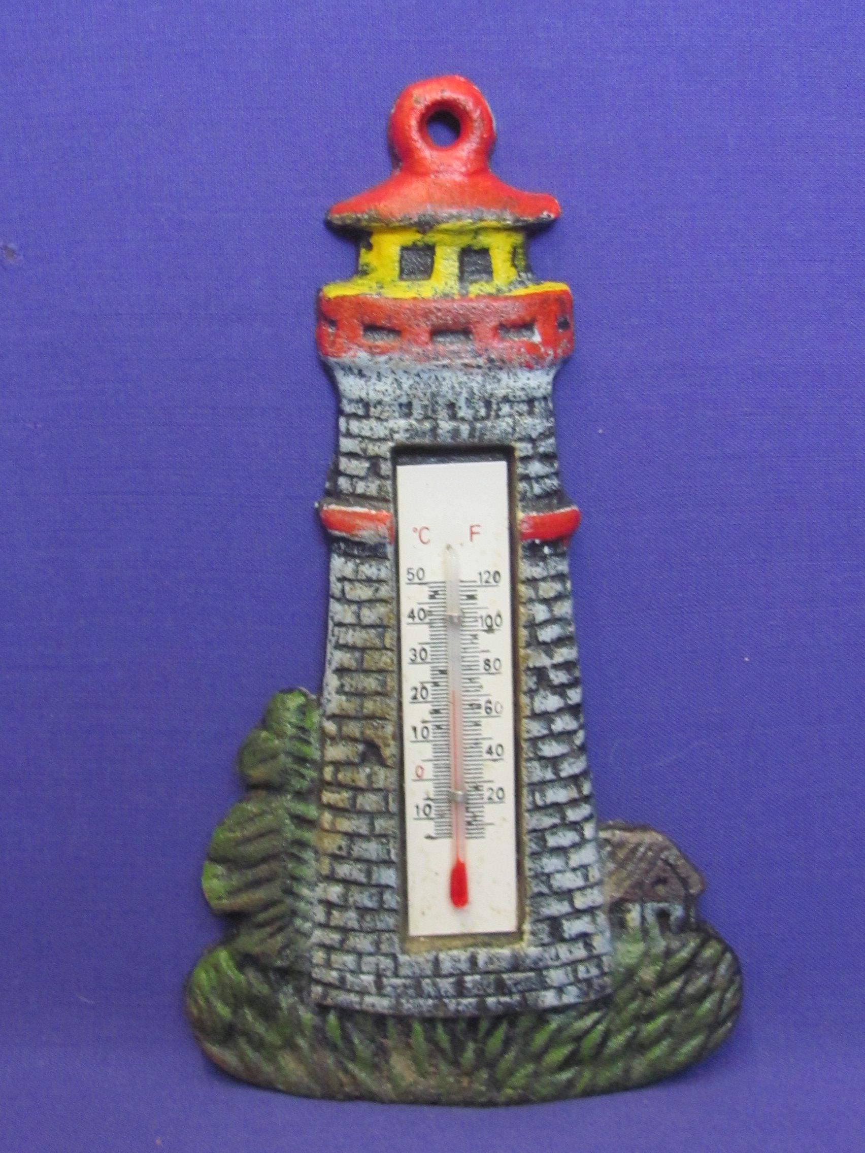 Painted Cast Iron Thermometer – Shaped like a Lighthouse – 7 1/4” long