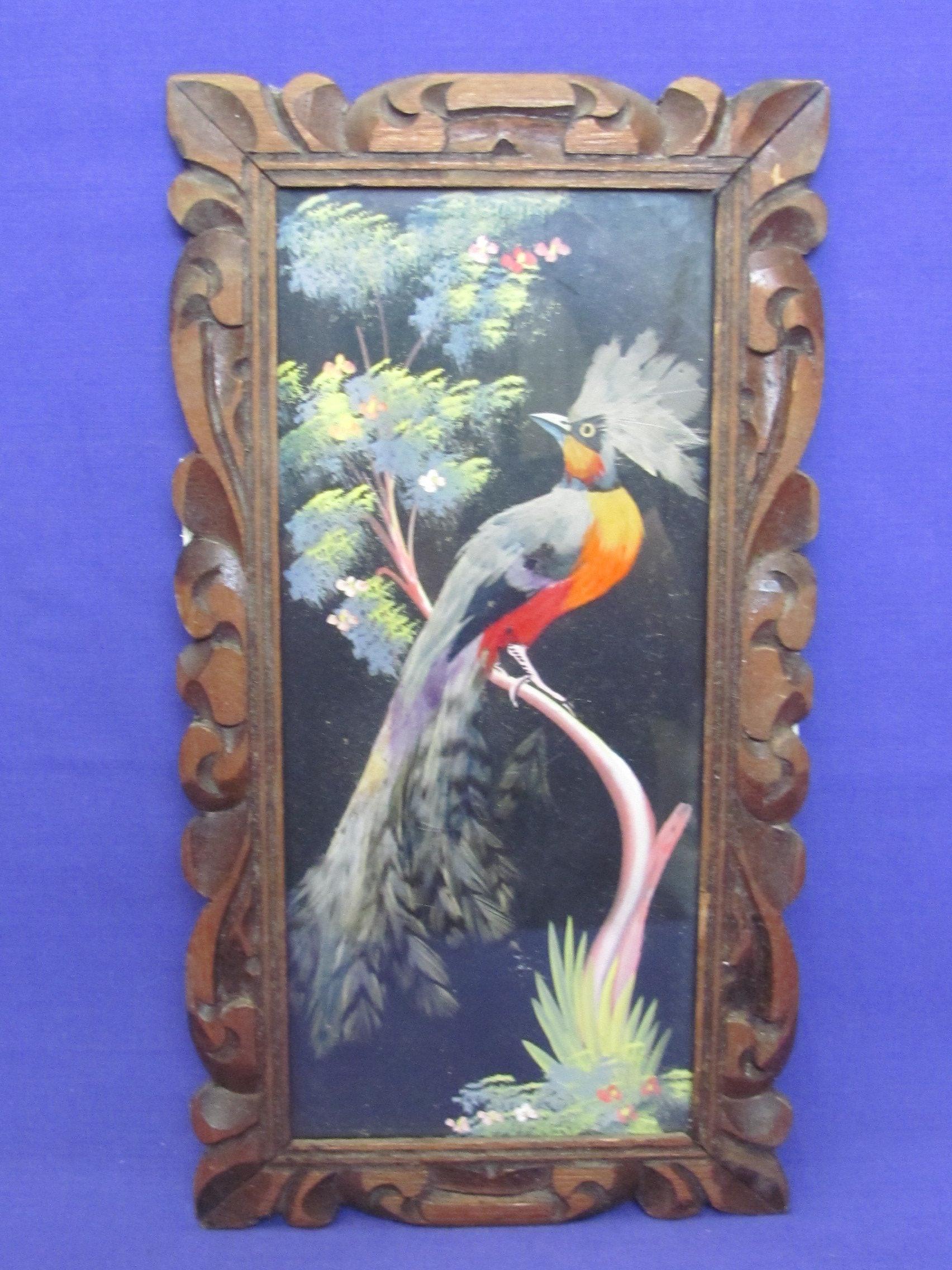 2 Vintage Bird Pictures made w Feathers – Larger measures 12 3/4” x 7”