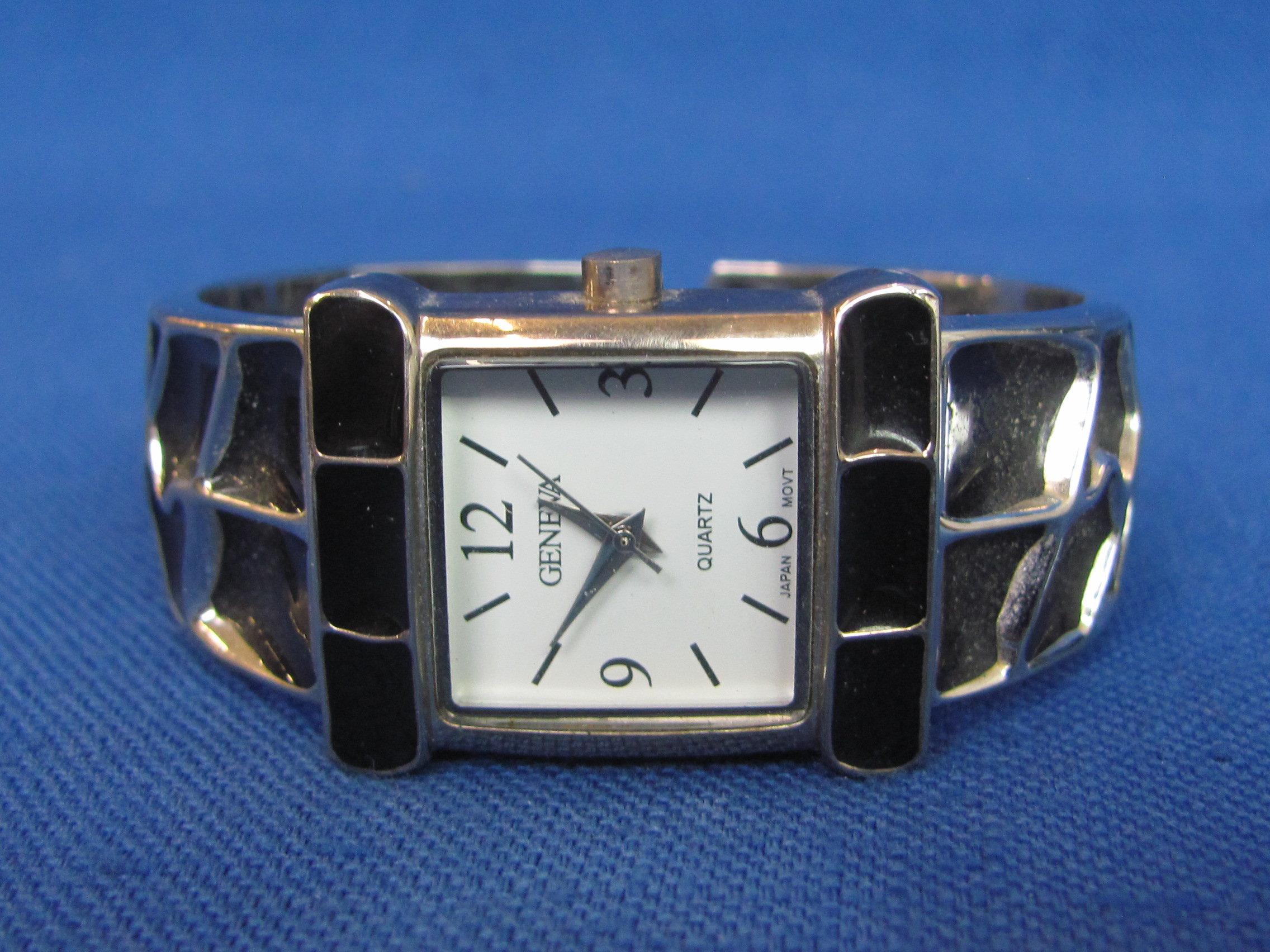 2 Geneva Clamp Bracelet Style Wristwatches – Both running – Silvertone