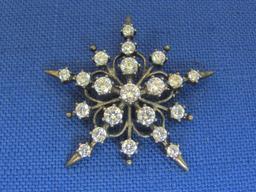 Sterling Silver Snowflake Pin w Cubic Zirconias – 1 5/8” in diameter – Weight is 8.0 grams