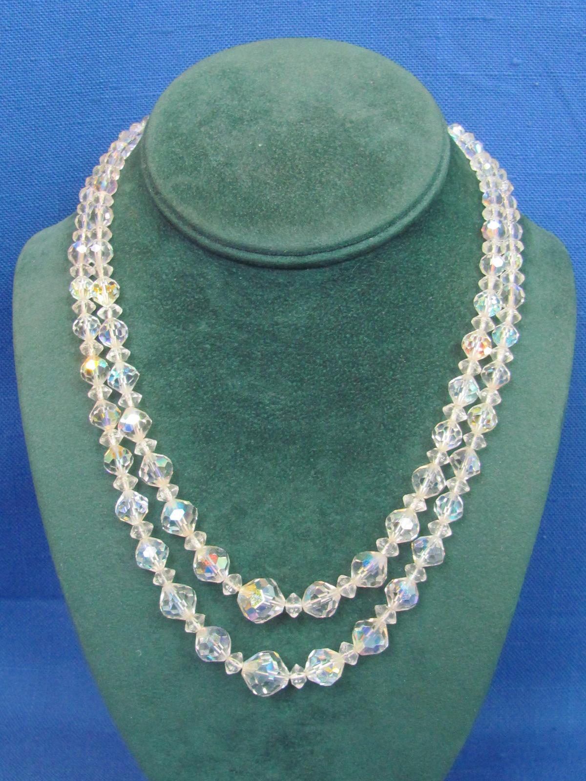 Double-strand Crystal Beaded Necklace – 17” long – Good vintage condition