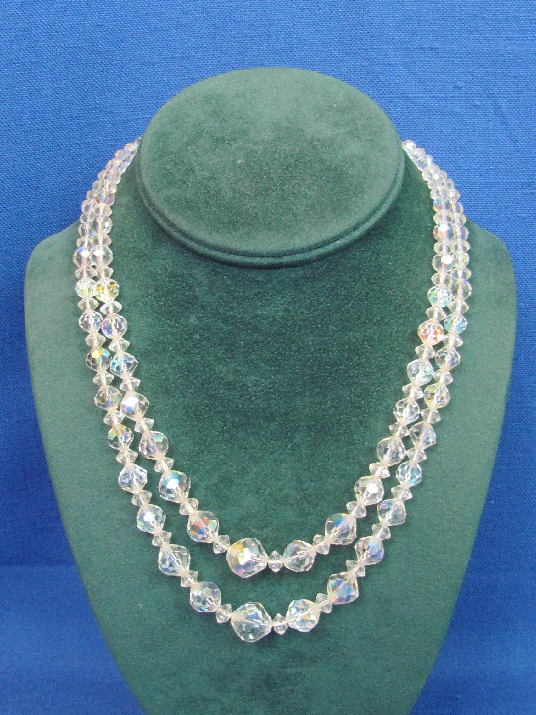 Double-strand Crystal Beaded Necklace – 17” long – Good vintage condition