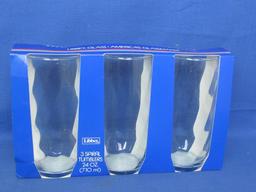Libbey 3 Spiral Tumblers 24 Oz – NIB – Pale Blue Glass ca.  1980's – apx 7” T each