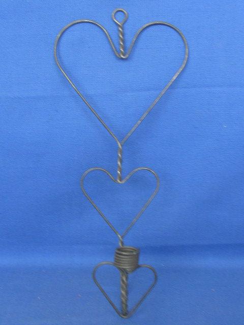 Twisted Wire Triple Heart Wall Sconce (for a taper) – Great as Towel Rack too –12” T x 6” W x 3” Dee