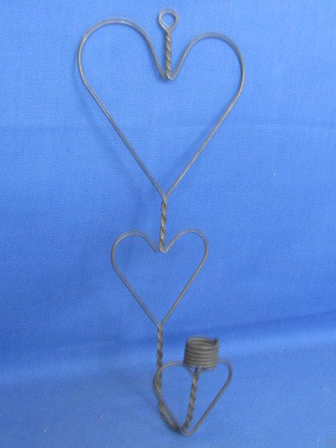 Twisted Wire Triple Heart Wall Sconce (for a taper) – Great as Towel Rack too –12” T x 6” W x 3” Dee