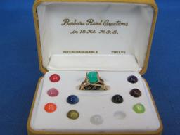 Vintage Barbara Reed Creations Ring w Interchangeable Stones – 18 Kt Gold Filled – Size 7