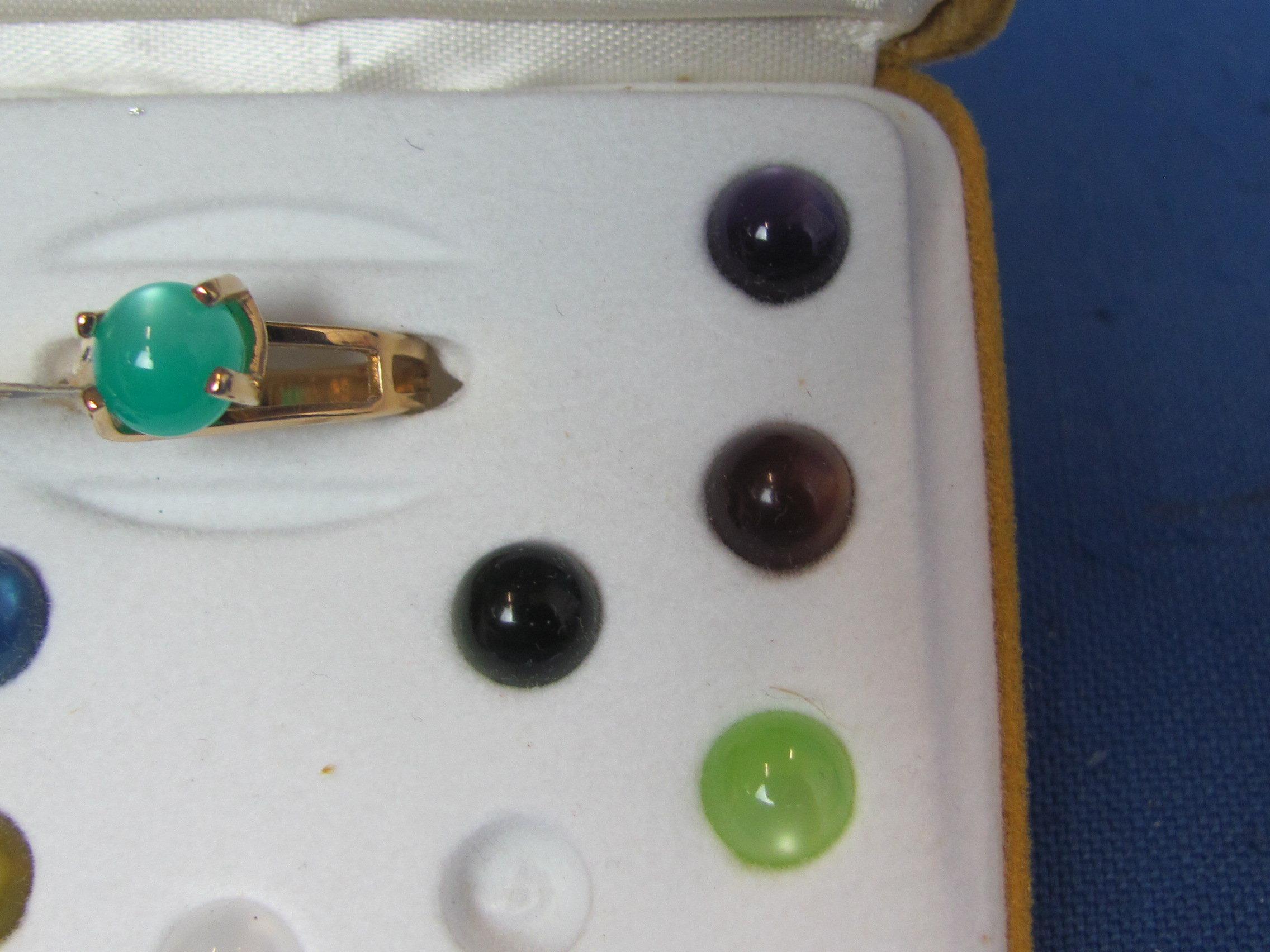 Vintage Barbara Reed Creations Ring w Interchangeable Stones – 18 Kt Gold Filled – Size 7