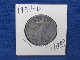 1934-D Walking Liberty Half Dollar – 90% Silver – Condition as shown in photos