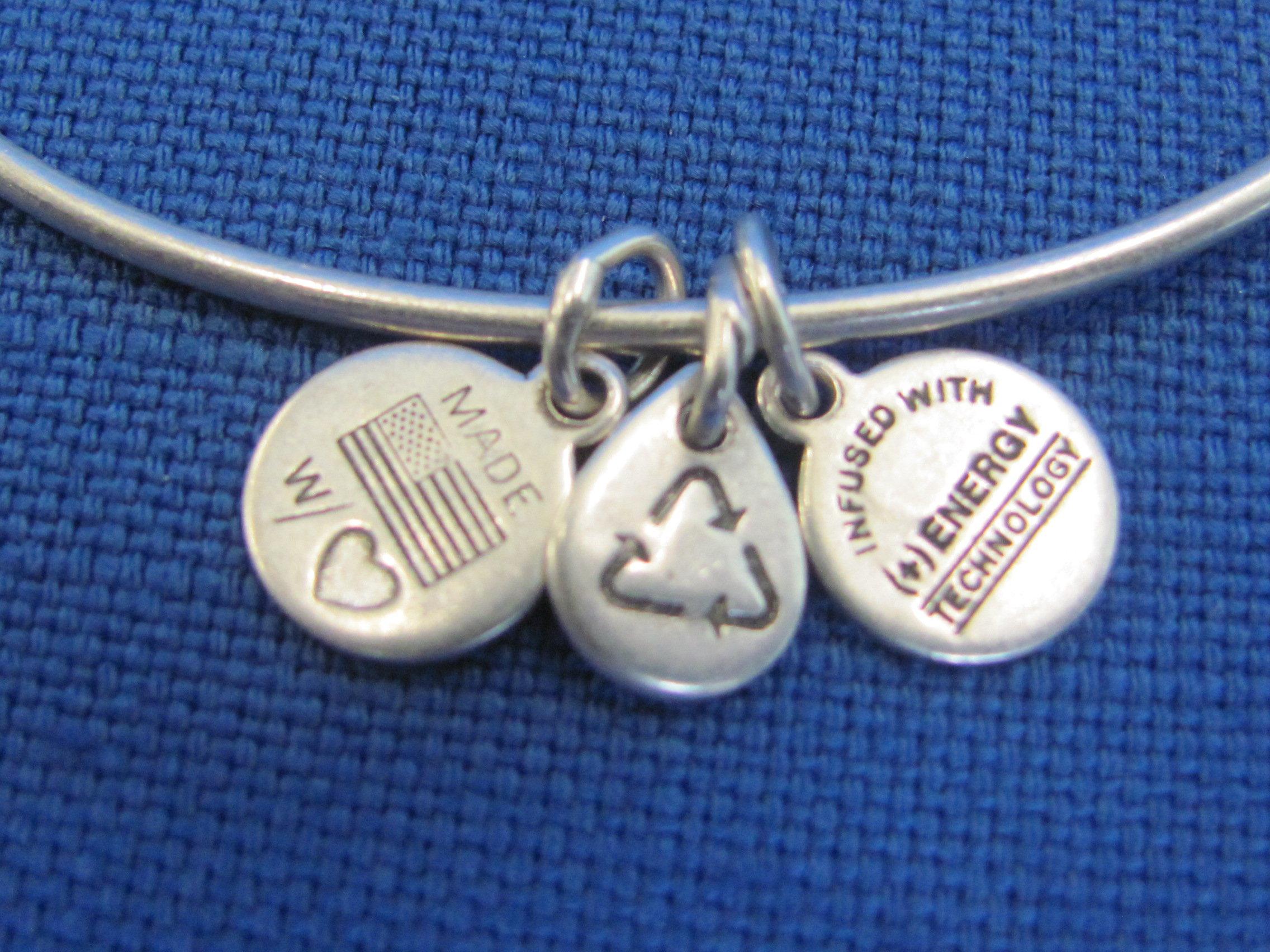 Alex and Ani Adjustable Silvertone Bracelet – Crown Charm – Made in USA