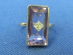 Vintage Silver Ring w Light Purple Glass Stone – Size 7.5 – Unmarked but probably Sterling