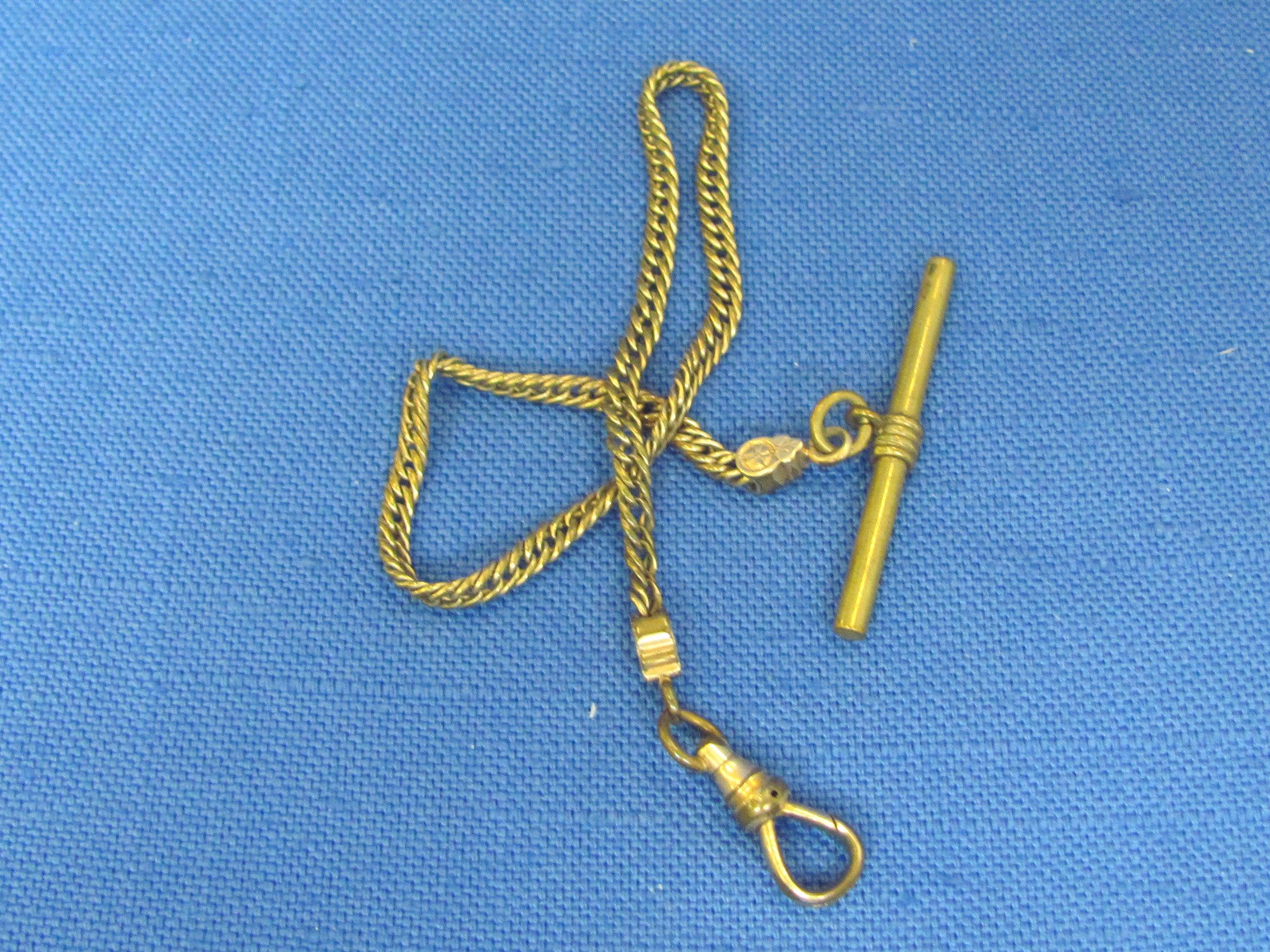 2 Vintage Gold-Plate Watch Chains – 1 marked “Simmons” is 10 1/4” long – Other is damaged