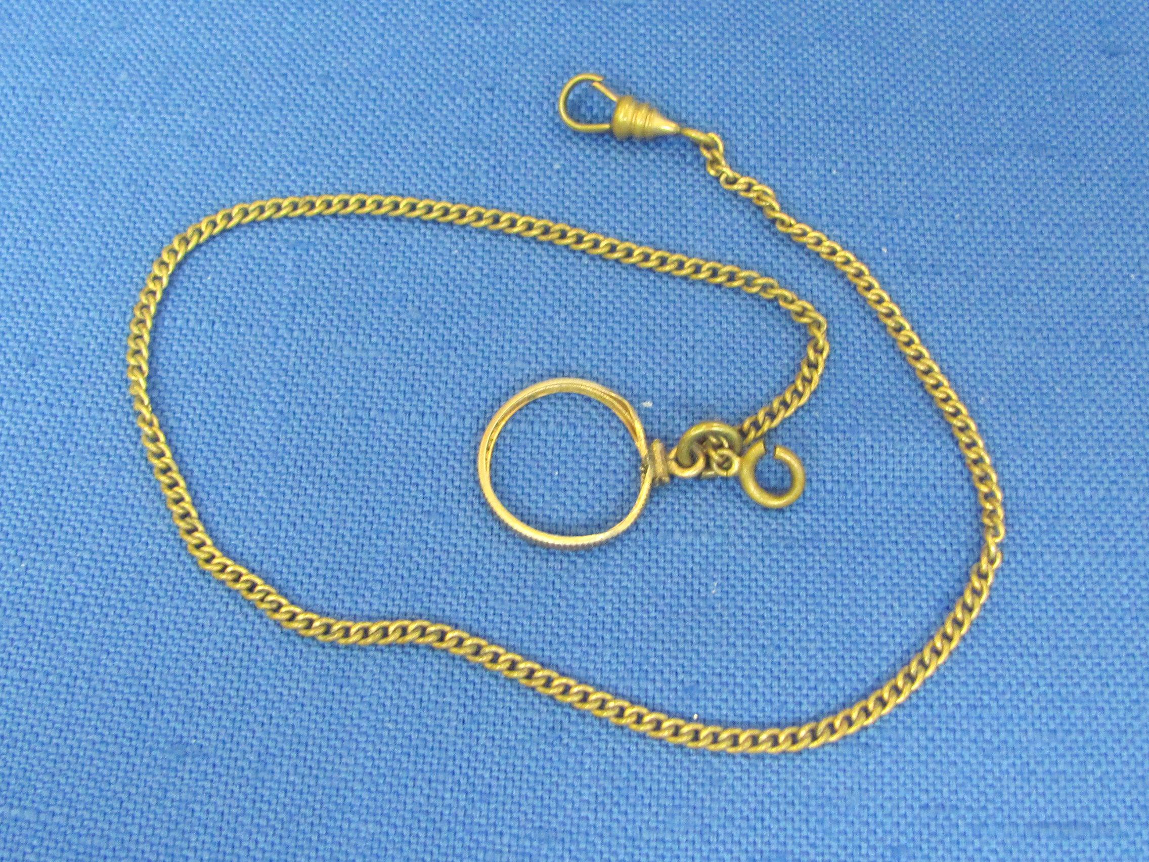 2 Vintage Gold-Plate Watch Chains – 1 marked “Simmons” is 10 1/4” long – Other is damaged