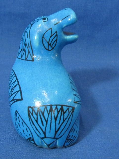 MMA William “Hippo At Bay” Statuette – Turquoise Blue w/ Black Lotus Flower Designs – 4” L x 3” T