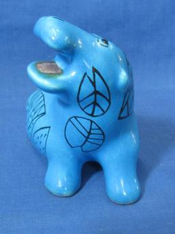 MMA William “Hippo At Bay” Statuette – Turquoise Blue w/ Black Lotus Flower Designs – 4” L x 3” T