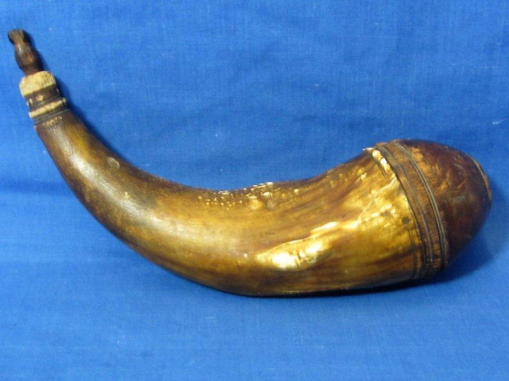 Black Powder Animal Horn With Wood Peg & Bottom End – 8 1/4” L - Horn Has Wear & Crack