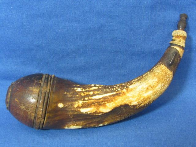 Black Powder Animal Horn With Wood Peg & Bottom End – 8 1/4” L - Horn Has Wear & Crack