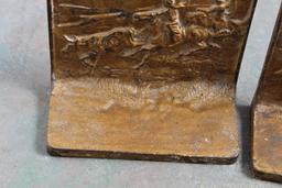 Vintage Cast Iron Bookends with Raised Cowboy Roping Cows Design on Both