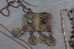 Large Lot Costume Jewelry Rhinestones, Beads, Herringbone, Necklaces, Rings,