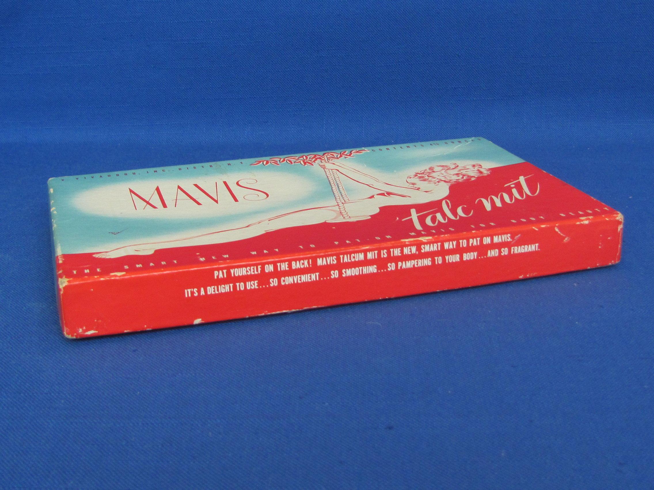 Vintage “Mavis Talc Mit” by Vivaudou – Box has Nude Woman on Swing – 8 3/4” x 5 1/4”