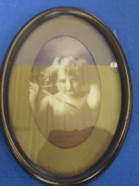 3 Vintage Oval Pictures w/ Metal Frames: Cupid Asleep 10x8”, Cupid Awake 9” x 6 3/4”& 4 1/2” T x 3 1
