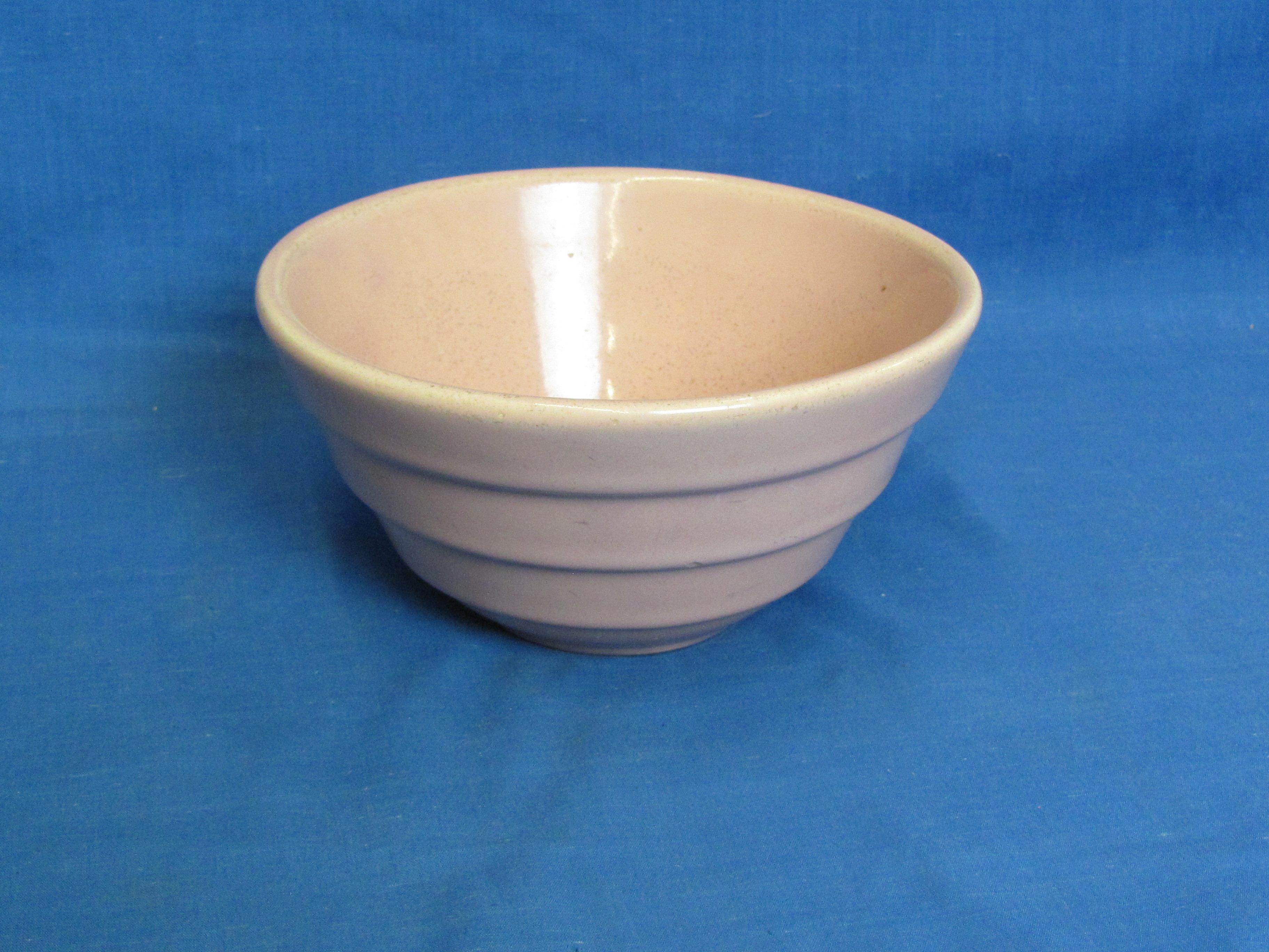 Pale Pink Ceramic Bowl with Rings Around It – Speckled Inside – Impressed “USA 30” -