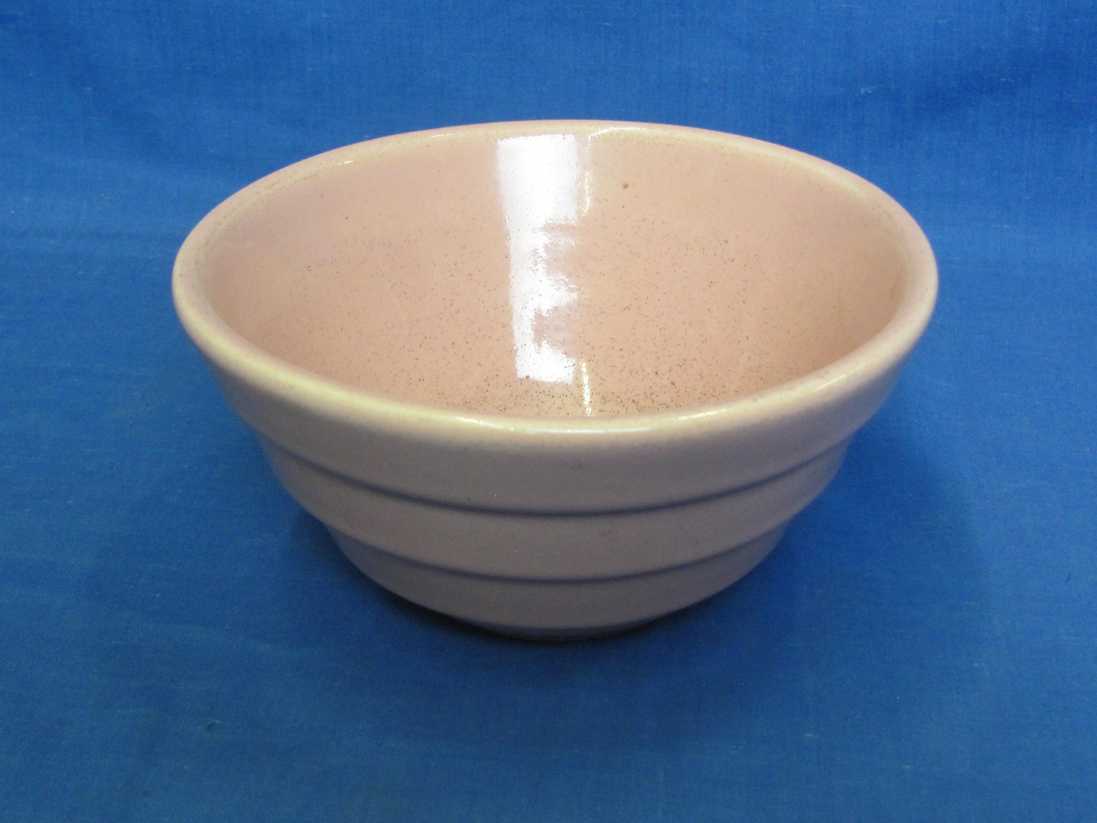 Pale Pink Ceramic Bowl with Rings Around It – Speckled Inside – Impressed “USA 30” -