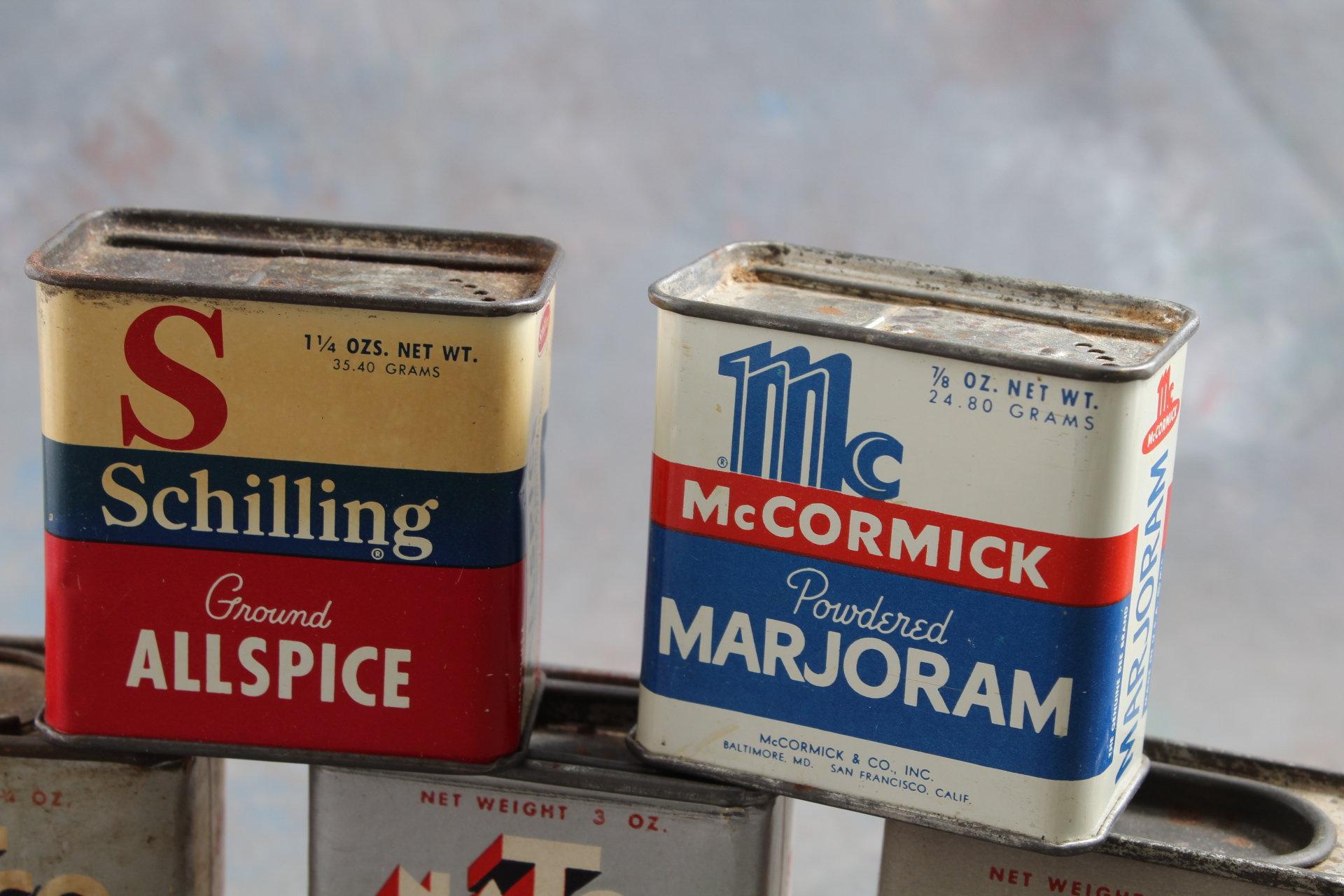 5 Vintage Spice Tins NaTco, McCormick, & Schilling