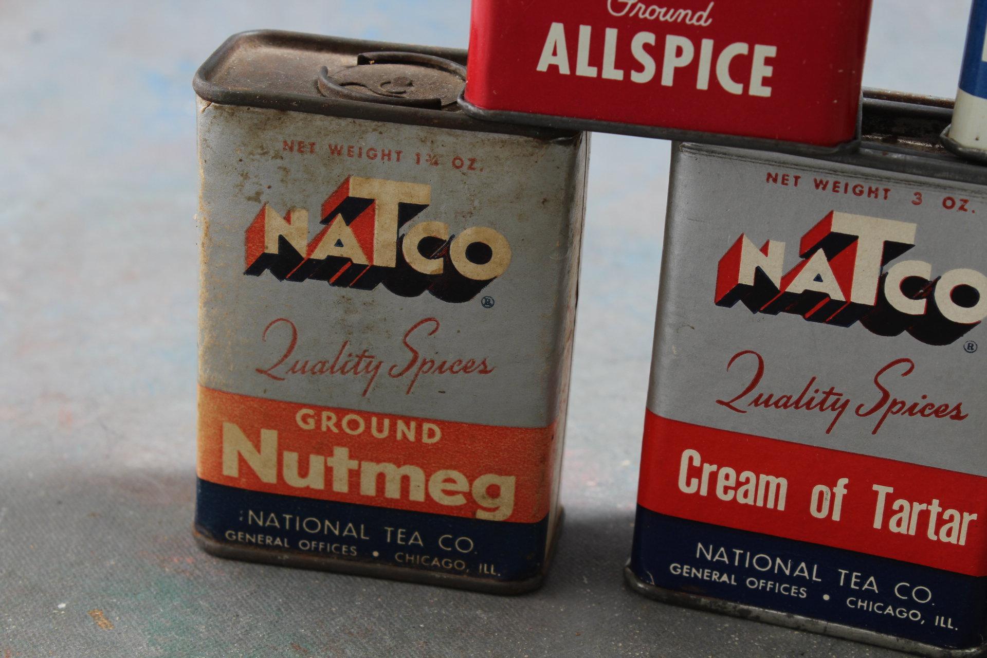 5 Vintage Spice Tins NaTco, McCormick, & Schilling